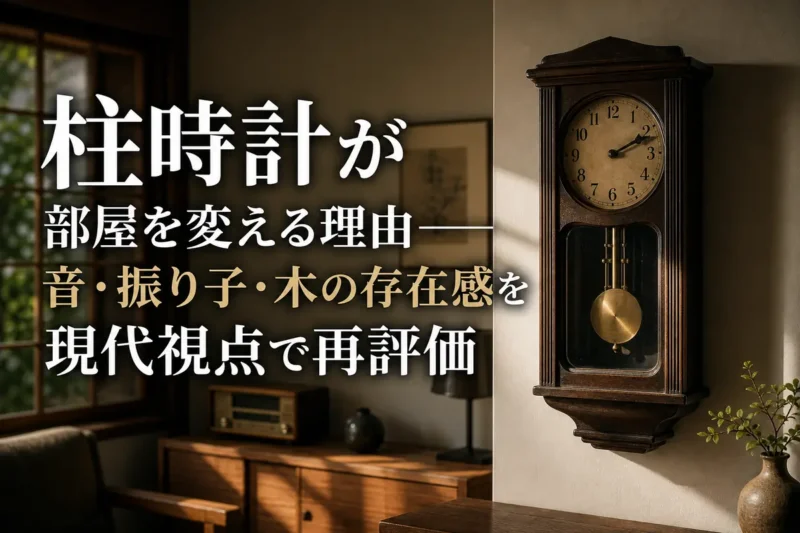 現代的な部屋の壁に掛けられた木製の柱時計。
