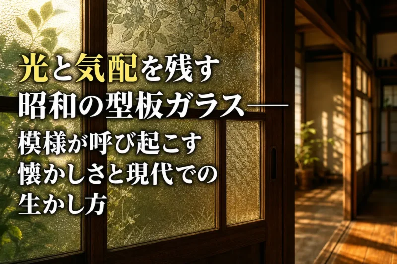 昭和の木製建具にはめ込まれた型板ガラスに柔らかな光が差している。
