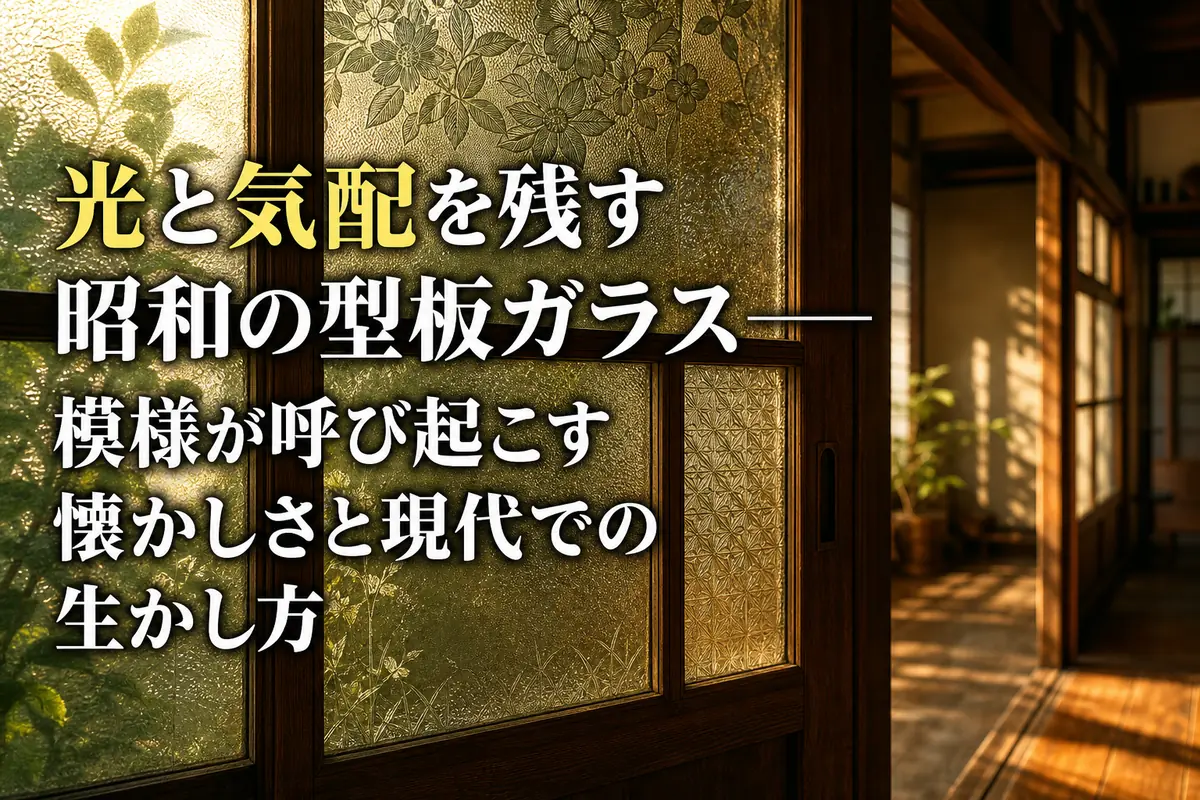 昭和の木製建具にはめ込まれた型板ガラスに柔らかな光が差している。