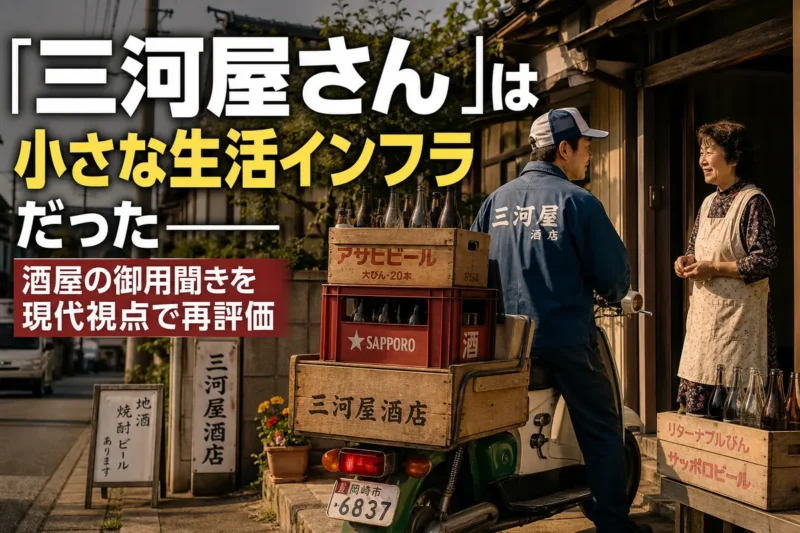 酒瓶の配達と空き瓶回収を通じて住民と交流する地域の酒屋。