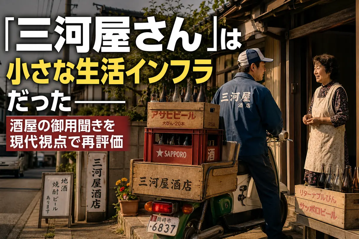 酒瓶の配達と空き瓶回収を通じて住民と交流する地域の酒屋。