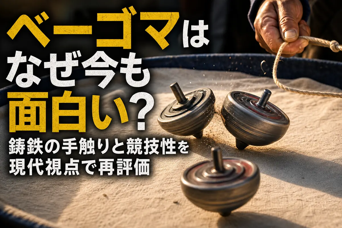 布張りの床でぶつかり合う鋳鉄製ベーゴマ。