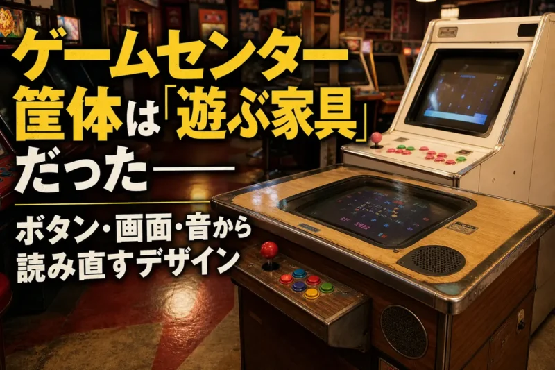 テーブル筐体と白い汎用筐体が並ぶレトロなゲームセンター。