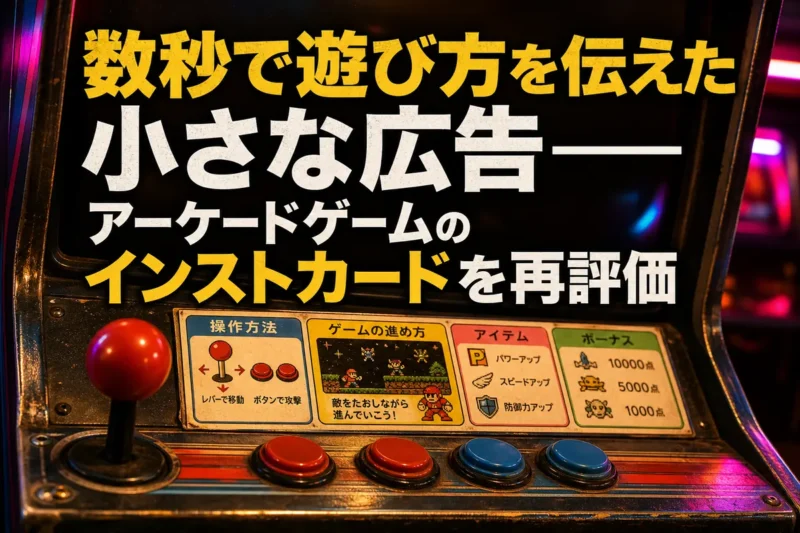アーケード筐体の操作パネル脇に掲示されたインストカード。
