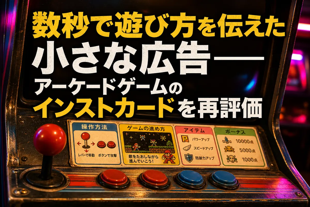 アーケード筐体の操作パネル脇に掲示されたインストカード。