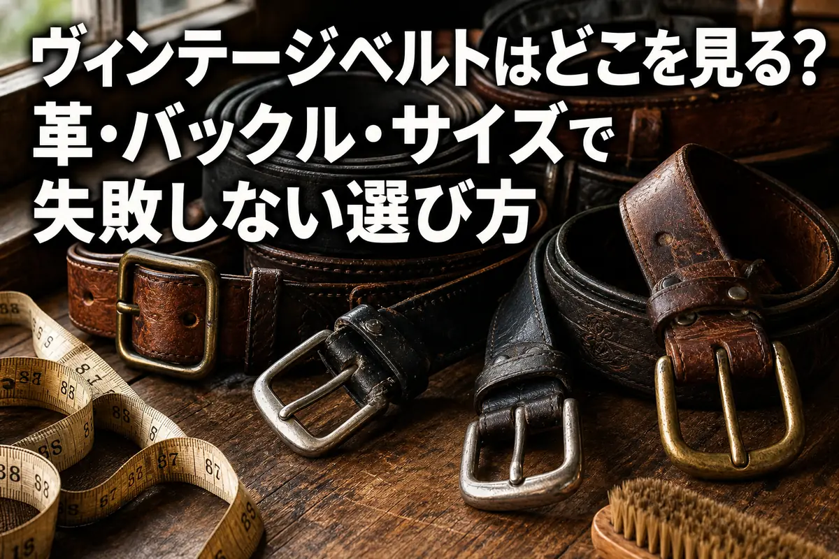 革の質感や金具の違いが分かるヴィンテージベルトとメジャー。