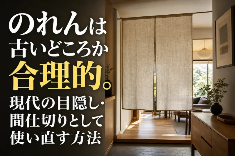 現代的な室内で目隠し兼間仕切りとして使われているのれん。