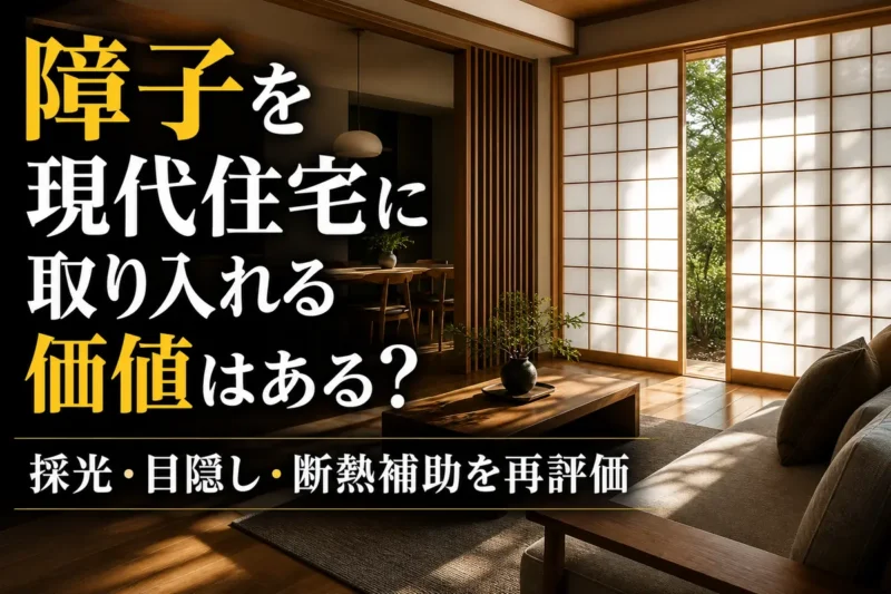 現代的なリビングに障子越しのやわらかな光が広がる様子。