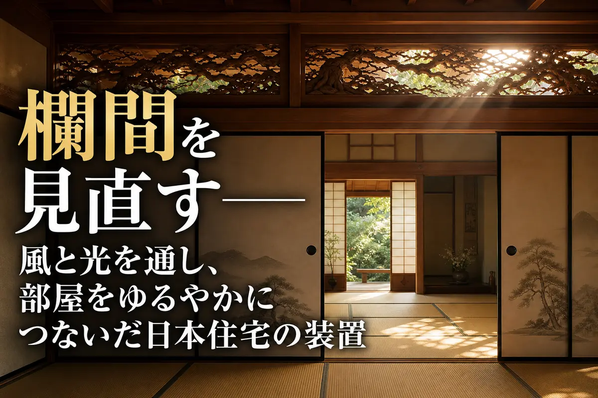 和室の鴨居上に設けられた透かし彫りの欄間。