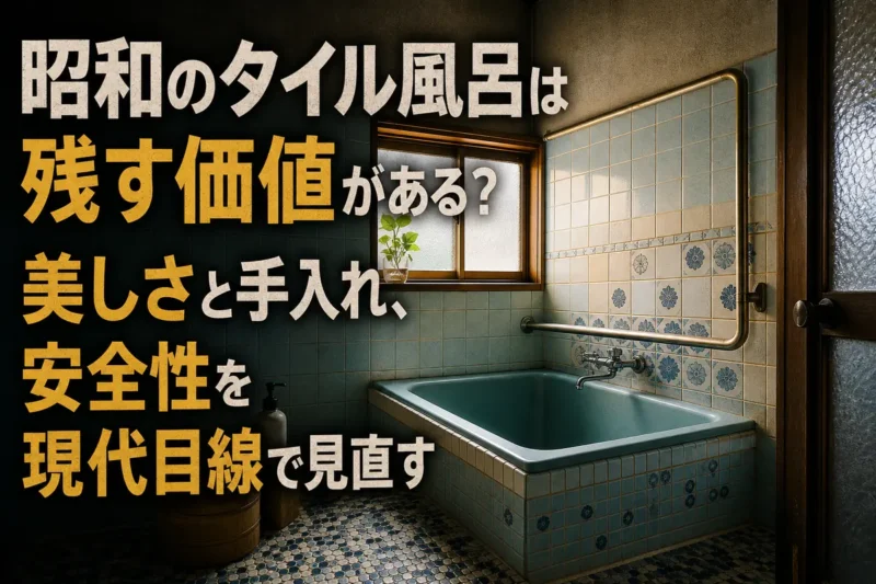 淡い色のモザイクタイルを残しながら安全性を整えた昭和風の家庭浴室。