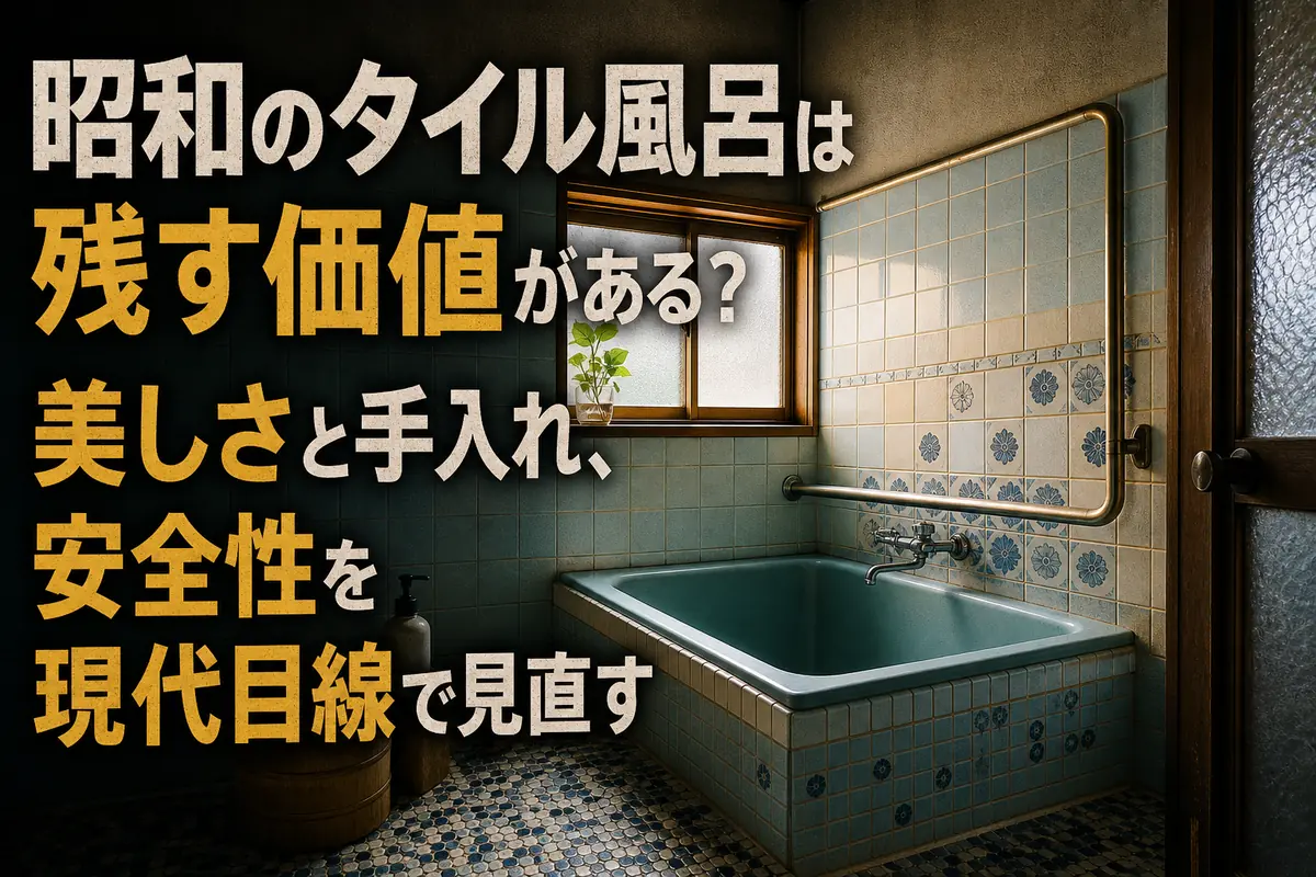 淡い色のモザイクタイルを残しながら安全性を整えた昭和風の家庭浴室。