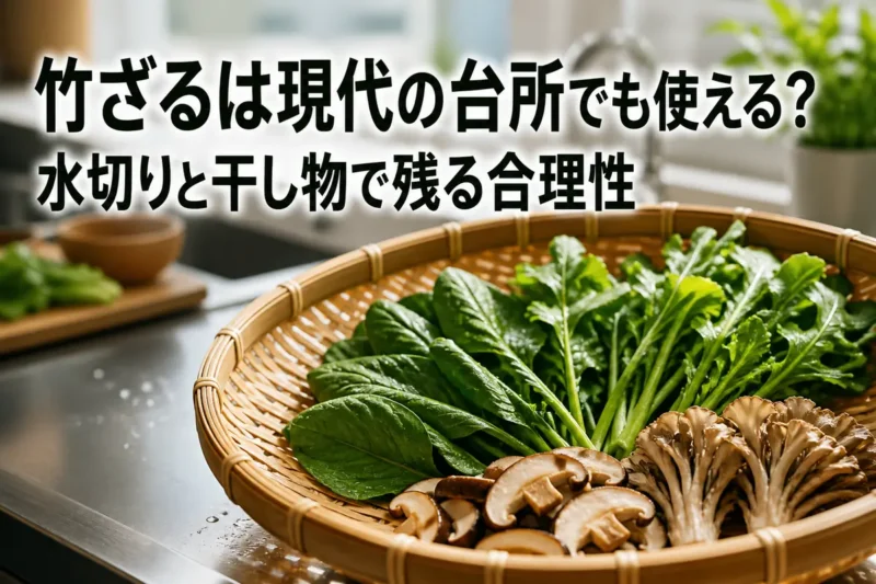 現代の台所で野菜の水切りに使われている竹ざる。