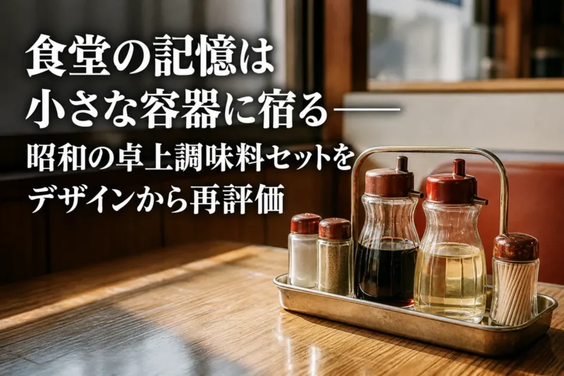 昭和の食堂を思わせるガラス製の卓上調味料セット。
